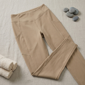 Camel Color <b>Leggings</b> <b>with</b> <b>Pocket</b> High Waist Full Length Knitted Spandex Polyester Breathable Quick Dry Women's Activewear - Product Image 5