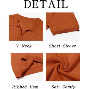 2025 hommes 100% Polyester col en V pour polos foncé tricoté Golf décontracté Slim Fit hauts avec haute à manches courtes Muscle Gym - Product Image 5