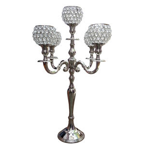 Candelabro de Cristal de 5 Brazos de Alta Calidad para Decoración de Bodas, Plateado Brillante, Lujoso y Hecho a Mano, Portavelas para Velas de Té - Product Image 1