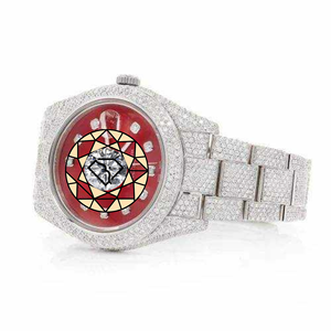 Luxury Stainless Steel Diamond <b>Watch</b> Red Dial Analog Quartz Unisex Deployment Clasp 40mm Round <b>Case</b> - Product Image 3