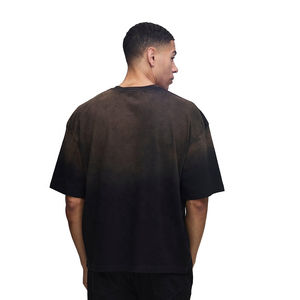 Camisetas de Hombre Personalizadas de Felpa Sostenible 100% Algodón, Lavado Ácido, Degradado con Efecto Desgastado por el Sol, Negras, Talla Grande, de Alta Calidad - Product Image 2