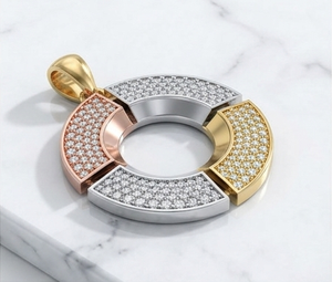 Collar con Colgante Circular Tricolor de Lujo con Diamantes Cultivados en Laboratorio para Hombre y Mujer - Product Image 1