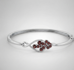 925 <b>Silver</b> Plated Certified Bangle Garnet Zircon Leaf Charm <b>Bracelet</b> Adjustable Jewelry for Women Gift Party - Product Image 1
