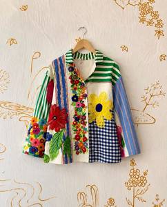 Chaqueta Bordada con Parches de Algodón Indio, Abrigo con Cuello y Apliques Florales Multicolores para Mujer, Venta al Por Mayor - Product Image 2