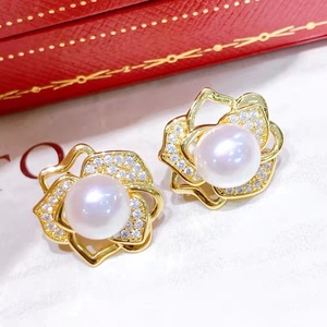 Pendientes de Perlas de Agua Dulce Naturales de 8-9 mm, Nuevo Lanzamiento de Haoshi, Cuentas de Zhuji Mantou, Joyería con Elegante Diseño de Flores - Product Image 3