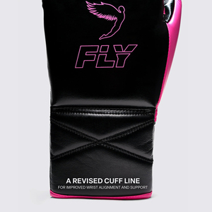 Gants de boxe Top Performance X Fly rose et noir en cuir de vachette véritable, gants de sparring avec impression personnalisée, lacets Fly Boxing Gloves - Product Image 3
