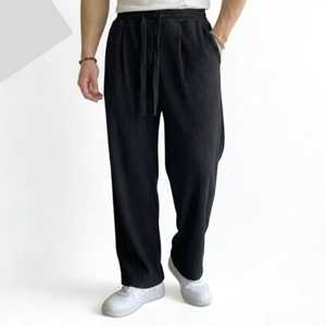 Wholesale Men's Ribbed Midweight Corduroy Wide-Leg Casual Pants | Drawstring <b>Elastic</b> <b>Waist</b> Stonewashed <b>Trousers</b> | OEM/ODM Custom - Product Image 3