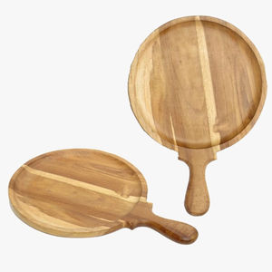 Planche à pizza en bois d'acacia de designer, avec poignée, en bois massif naturel de qualité supérieure, ronde, pour la cuisine et la salle à manger - Product Image 2