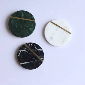 Sous-verres ronds modernes en marbre noir avec support en métal doré, tapis antidérapants en pierre, épaisseur 6 mm - Product Image 4