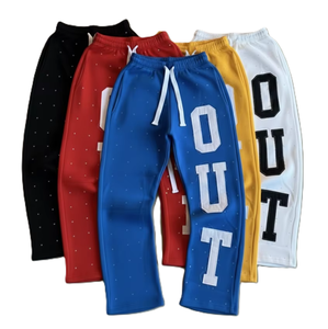 Pantalon de survêtement streetwear personnalisé 500 g/m² effet vieilli brodé avec patchs et strass, été/hiver, pour tout-petits et adultes, coupe ample unisexe - Product Image 1