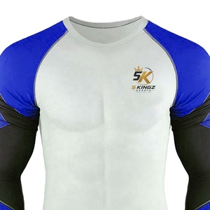5 Sports Sports Men's Compression Shirt Blue Black White Long Sleeve Fitted Moisture Wicking MMA Workout <b>Top</b> - Product Image 4