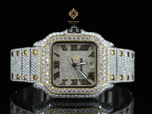 นาฬิกาข้อมือผู้ชาย Pahal Jewels หรูหรา ระบบจักรกล ประดับเพชร ตัวเรือนสแตนเลสทรงเหลี่ยม ขนาด 40 มม. หน้าปัดอนาล็อก แสดงวันที่อัตโนมัติ ปุ่มกดขนาด 16 มม. - Product Image 1