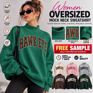 Sudadera Personalizada de Alta Calidad para Mujer, de Felpa de Algodón Suave y Grueso, con Bordado de Parches, Hombros Caídos y Cuello Redondo - Product Image 1