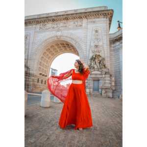 Conjunto de Falda de Gasa Roja Escarlata Transpirable para Mujer, Talla XS - Product Image 1