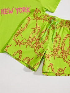 New Arrival Printed T-Shirt & Shorts Premium Quality 100% Cotton Customizable Men's Vintage <b>Knitted</b> Summer Short <b>Sets</b> Breathable - Product Image 4