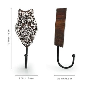 Porte-clés mural en bois sculpté à la main en forme de hibou, crochet simple en fer, organisateur mural rustique pour la maison - Product Image 6