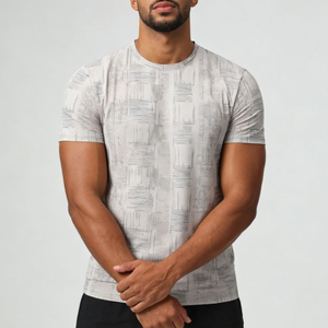 Men's Geometric Pattern Short Sleeve O-Neck <b>T</b>-<b>Shirt</b> Slim Fit Breathable Knitted <b>Polyester</b> Casual Wear - Product Image 4