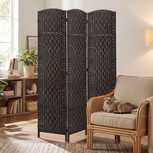 "3 Panel Folding Privacy <b>Screen</b> 70.9" Tall Weave Partition <b>Wall</b> Divider for Bedroom & Coffee Area" - Product Image 2
