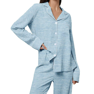 Ensemble de pyjama pour femmes, léger, respirant, à taille élastique, col rabattu, manches longues, confortable pour l'été, vente chaude - Product Image 5