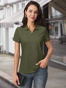 เสื้อเชิ้ตผู้หญิงลำลอง ผ้าโพลีเอสเตอร์/คอตตอน เป็นมิตรกับสิ่งแวดล้อม แห้งเร็ว ระบายอากาศดี แขนสั้น ใส่สบายในฤดูร้อน พิมพ์ลายดิจิทัล รับสกรีนโลโก้ - Product Image 4