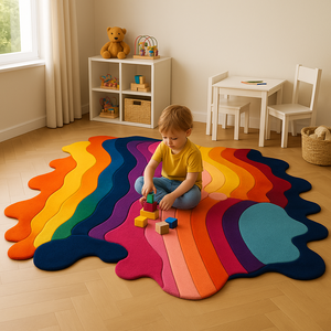 Tapis de salon de luxe sur mesure, design arc-en-ciel unique, couleurs orange, vert, jaune, bleu, rouge, motif unique, cadeau - Product Image 4