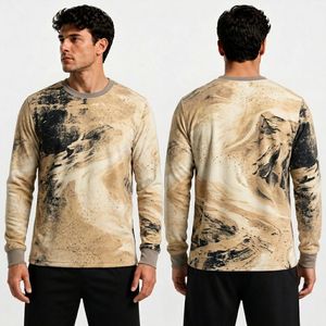 Camisa de Manga Larga con Estampado de Mármol Beige, Sublimada, de Forro Polar, para Hombre, de Poliéster, Térmica, de Alta Calidad, Suave y Cálida para Invierno - Product Image 1