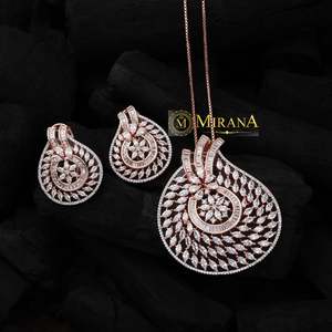 Haylen Designer Gold-Plated Zircon Pendant Earring Set for Bridal Wedding Festival - Product Image 5