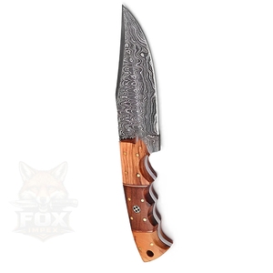 Couteau de chasse/découpeur de viande en acier Damas fait main, lame fixe à pointe clip, usage extérieur, garantie 3 ans, usage quotidien, manche en bois - Product Image 5