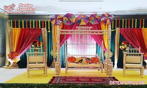 Prettiest Jhoola Seating for Bride Groom Best Wooden Bride Swing for <b>Mehndi</b> Stage Trending <b>Mehndi</b> Jhoola Swing <b>Decoration</b> - Product Image 2