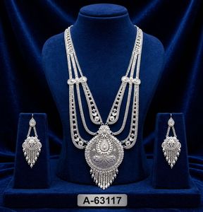 22K Gold Plated Women's Bridal Jewelry <b>Set</b> with Long <b>Necklace</b> Earring <b>Set</b> Zircon Trendy Engagement/Wedding/Party/Gift A-63121 - Product Image 4