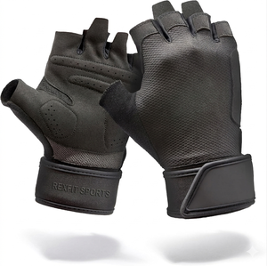 Rexfit Sports Leather Half Finger Gym <b>Gloves</b> Adjustable Wrist Strap <b>Weight</b> Lifting Workout <b>Gloves</b> Unisex Outdoor Apparel - Product Image 2