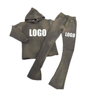 ชุดเซ็ตแทรคสูทผู้ชายไซส์ใหญ่ ผ้าฝ้ายหนา 100% เสื้อฮู้ดและกางเกงขายาวทรงบาน สไตล์ลำลอง - Product Image 1