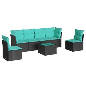 Ensemble de canapés de patio en polyrotin noir 7 pièces avec coussins, mobilier d'extérieur élégant - Product Image 2