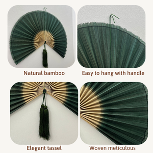Freeship Green Bamboo <b>Wall</b> Fan Boho Japandi Handmade Bamboo <b>Wall</b> <b>Art</b> Fan Headboard for Livingroom Bedroom - Product Image 4