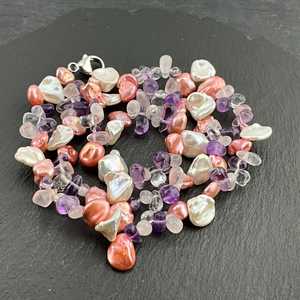 Collar de Plata de Ley con Perlas Vintage, Amatista, Cuarzo Rosa, Joyería Hecha a Mano con Múltiples Piedras Preciosas, Elegante Regalo para Mujer - Product Image 5