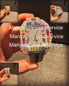 VVS Moissanite Colorful Diamond Iced Glass Square Case 10 Bar Water Resistant Stainless Steel Automatic <b>Mechanical</b> <b>Watches</b> Men's - Product Image 4