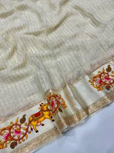 Sari de viscosa georgette con estampado digital, bordado elegante, pieza de blusa con ribete, para fiesta, estilo étnico, para festivales - Product Image 4