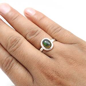 <b>Eternity</b> Wedding <b>Ring</b> In Classic Bohemian Style Oval Cut Black Opal Gemstone Bezel Setting <b>Ring</b> Available In 925 <b>Sterling</b> <b>Silver</b> - Product Image 2