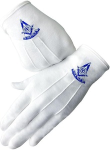 Guantes de algodón con diseño de brújula antigua de Past Master Masónico - Blancos. Ropa de Regalia Masónica. Talla única para la mayoría. - Product Image 3