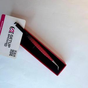 Pince à épiler en acier inoxydable anti-magnétique, prise en main parfaite, rouge et noir, double couleur, pointe de précision découpée, lisse, 10 mm, en boîte - Product Image 4