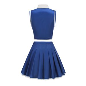 Conjunto de Uniforme de Porristas Azul y Blanco con Falda Plisada y Ropa Deportiva para Mujer Adulta - Product Image 2