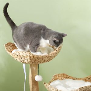 Lussuoso Tiragraffi Grande per Gatti in Legno Massello Moderno e Cuccia Interna per Animali Domestici con Giocattoli per Arrampicata - Product Image 2