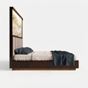 Modern <b>King</b> <b>Size</b> Solid Wood Upholstered <b>Bed</b> Frame with Wooden <b>Headboard</b> Bedroom Furniture for Hotel Apartment - Product Image 2