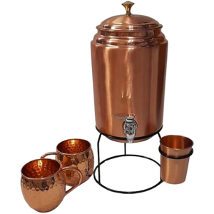 Distributeur d'eau en cuivre poli 100 % pur fait main, moderne, martelé, 5 L, taille personnalisée, 2,5 gallons, bienfaits ayurvédiques pour la santé - Product Image 1