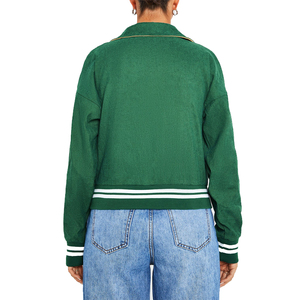 Chaqueta Clásica de Béisbol Varsity para Mujer, de Pana Bicolor, con Ribete a Rayas, Bolsillos Dobles, Manga Larga, para Actividades al Aire Libre - Product Image 2