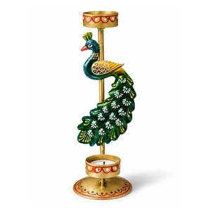 Ensemble de 2 bougeoirs décoratifs en métal de style indien, motif paon traditionnel, pour Diwali et Noël - Product Image 3