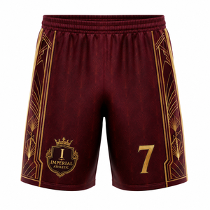 Shorts athlétiques pour hommes Imperial Athletic, couleur bordeaux et or, motif géométrique, taille élastique, 100% polyester, respirant, coupe athlétique, toutes saisons - Product Image 1