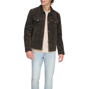 <b>Men's</b> <b>Leather</b> Bomber Jacket Turn-Down Collar Zipper Closure Washed Finish Casual Spring Wear Light Blue <b>Jeans</b> Match Front - Product Image 1