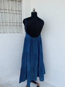 Vestido Maxi Azul con Puntos, Sin Mangas, Corte en A, Cuello Cuadrado, Algodón, Casual, para Verano, Vacaciones, Playa, Espalda Descubierta - Product Image 4