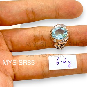 แหวนเงินแท้ 925 รูปไข่ประดับพลอยโทแพซสีเงิน ดีไซน์สวยหรู งานฝีมือประณีต แหวนพลอยคุณภาพสูง จำหน่ายจำนวนมาก - Product Image 2